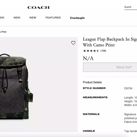 Coach League Flap Backpack In Signature Canvas With Camo Print - Pre-Owned C9734 - Picture 13 of 14